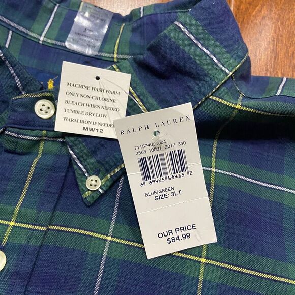 Polo Ralph Lauren Big & Tall Navy Green Button Front Casual Shirt Men's Size 3XL - Picture 5 of 9